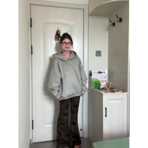 Xiaohongshu hot product Yingge shirt American high collar button hooded sweatshirt for women 2025 autumn trendy brand loose niche design S recommended 80-90Jin Jin equals 0.5kg one size