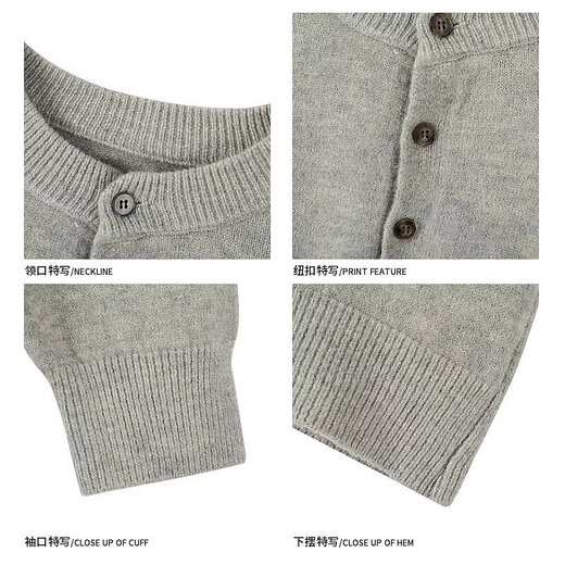 JIAYE 2026 Autumn and Winter New Cardigan Sweater American Retro Casual Lazy Style Henry Collar Sweater Men's Solid Color Jacket Dark Gray XL