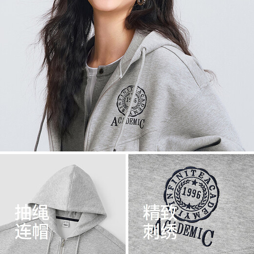 Semir coat women's spring hooded letter embroidery loose off-shoulder jacket divided college style top 101125108002