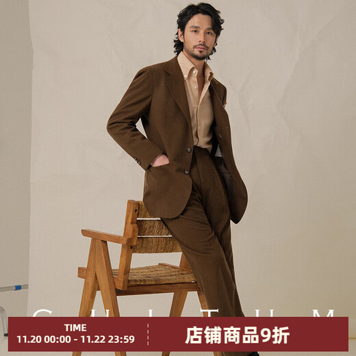 CULTUM wool double brushed autumn Italian Naples suit suit men's casual formal high-end suit two-piece tan two-piece suit L (52B)