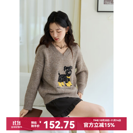Mystery Show Oatmeal Camel Sweater Women's 2025 Autumn and Winter New Women's Puppy Embroidered Alpaca Wool Loose Casual Sweater Oatmeal Camel One Size