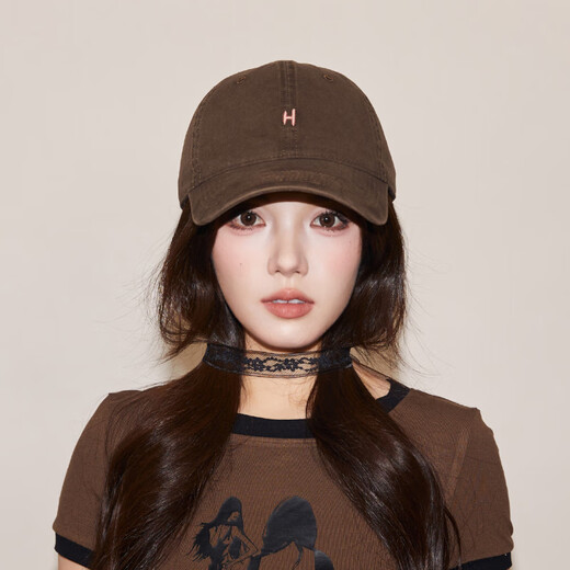 Japanese fashion simple baseball cap for women, brown pure cotton peaked cap, small H soft top wide brim hat for men, brown, one size fits all (55-61cm), adjustable
