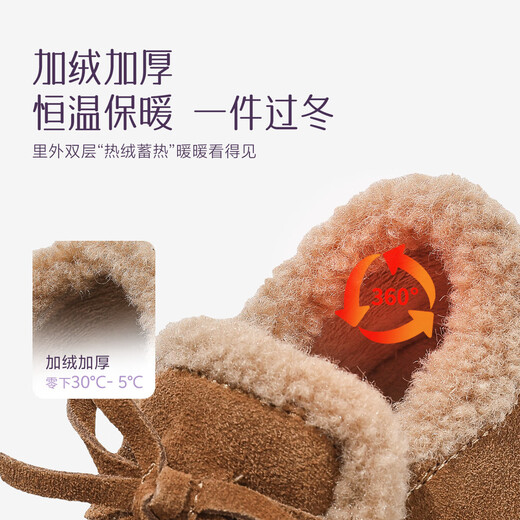 Tongmeng Sunny Girls' Velvet Birkenstock Shoes 2025 Autumn and Winter New Children's Leather Shoes Winter Medium and Large Children's Cotton Shoes Warm Shoes 34 Sizes