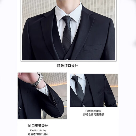 Suit Suit Men's Jacket Top Slim Business Casual Professional Formal Korean Groomsman Dress Small Suit Men Black Double-breasted Single Suit XL