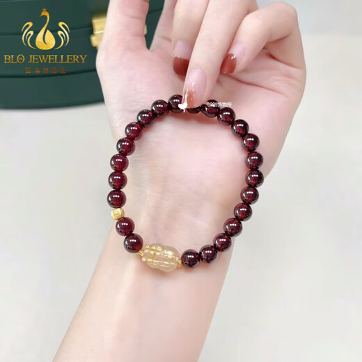 Bailuoqi Wine Red Garnet Bracelet Single Circle Buddha Beads Jewelry Blonde Crystal Pixiu Crystal Zodiac Year Bracelet Garnet 8mm