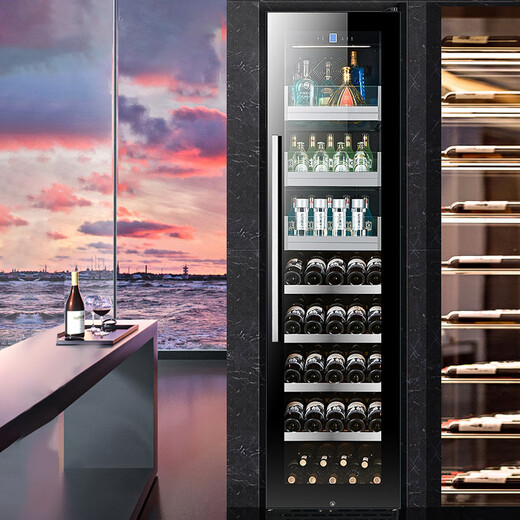 He Jiagong Kamizhe thin red wine cabinet constant temperature wine cabinet embedded ice bar home living room dual temperature beverage tea refrigerator 2 meters (41cm single temperature single door) red wine style