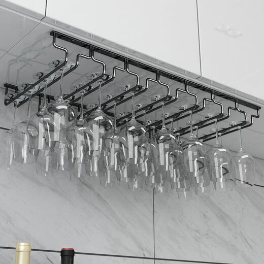 Jieyunmao simple red wine glass holder upside down household goblet holder hanging creative wine cabinet wine glass display rack hanging cup rack 7 slots long 77.5cm deep 22.5cm black