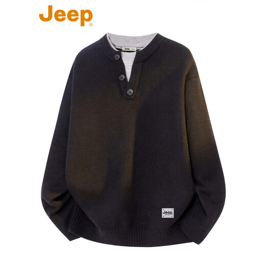 Jeep (JEEP) fake two-piece black sweater men's autumn and winter trendy brand thickened warm Henry collar sweater black _ Official M _ Recommendation _100-120Jin Jin equals 0.5 kg