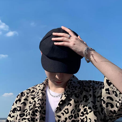 ZNMW men's beret retro octagonal hat men's trendy British black Japanese style literary pumpkin painter hat boys thin shell black one size fits for 55-58 head circumference