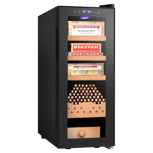 Bacchus cigar cabinet with humidity control, constant temperature and humidity control humidifier box, mini small household solid wood cedar wood embedded mellow culture naked culture red wine cigar energy-saving air-cooled frost-free 5th generation constant humidity system + side light (1 naked culture + 3 box culture) 35L