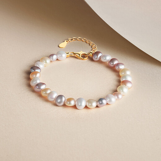 Saturday Fortune (ZLF) Pearl Bracelet Women's S925 Silver Personalized Versatile Color Block Oval Freshwater Pearl Bracelet for Girlfriend Gift 16+3cm