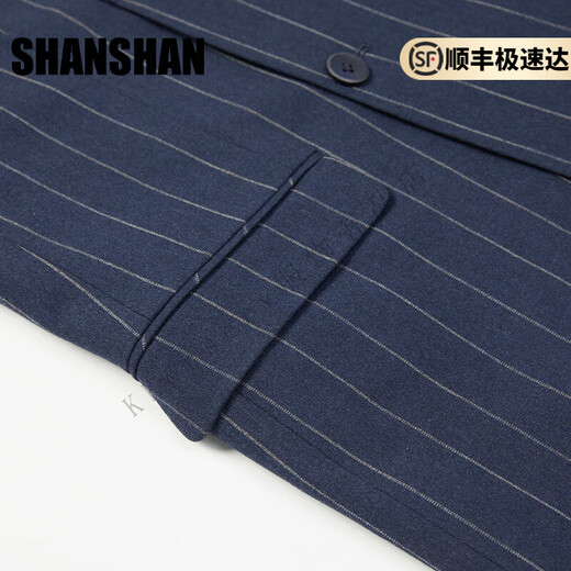 SHANSHAN light luxury brand men's suit blue striped double-breasted business casual fashion suit blue striped XL 180/50
