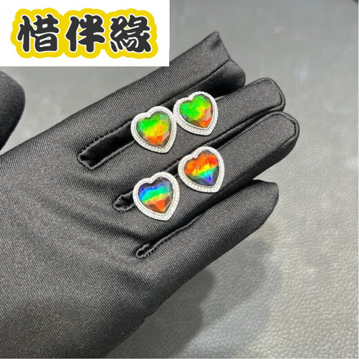 Xibanyuan Canadian ammolite stone two-color and three-color ammonite earrings 12mm three colors