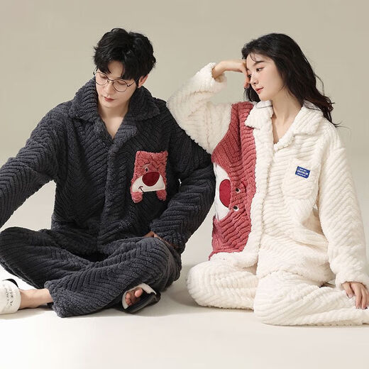 Victoria's Style 2 Set Price Flannel Couple Pajamas Winter Thickened Warm Coral Fleece Men's Suit Casual Outerwear Home Clothing Women 9011 M Female + Male L
