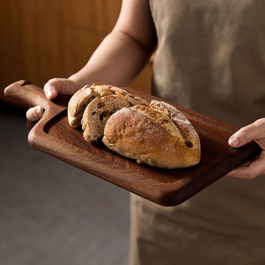 Chuxin ebony steak board solid wood western food plate rectangular pizza wooden board support bread board sushi pose wooden plate steak board + knife and fork set whole wood ebony wood