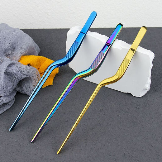 Vinoa western food chef special plating tweezers stainless steel kitchen food clamp molecular cuisine plate clamp dark blue electroplating flagship polished 16