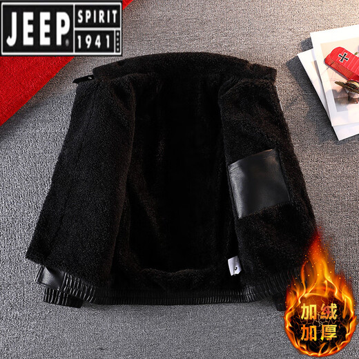 JEEP SPIRIT batik shiny fur collar leather jacket men's plus velvet thickened fur all-in-one warm motorcycle jacket for winter bright coffee color 4XL recommended 165-180 Jin Jin equals 0.5 kg