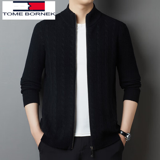 TOME BORNEK Tommy Tommy 100% wool knitted cardigan men's spring and autumn new stand-up collar zipper jacquard sweater jacket medium gray 165/84A