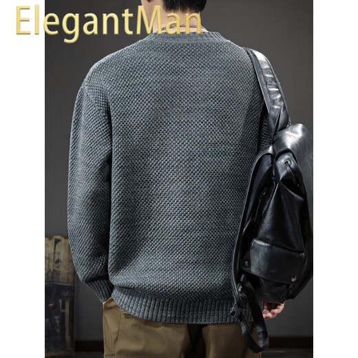 ElegantMan Autumn Trendy Japanese Retro Henley Collar Sweater Men's Pullover Loose Knitwear Autumn and Winter New Style Inner Sweater Floral Gray S _Suitable Weight 90-115Jin Jin is equal to 0.5 kg