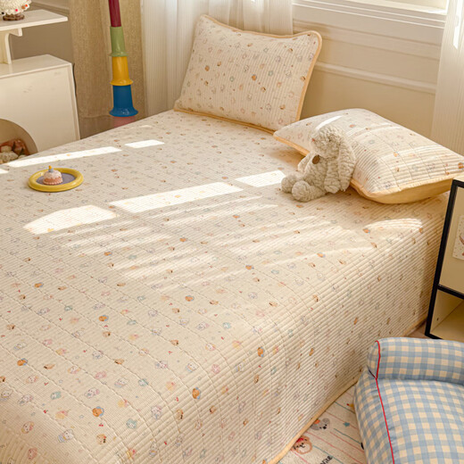 MUJI MUJI 100% cotton sheets, baby velvet velvet bed cover, reversible cartoon winter bedding, Warm Yellow Meow Dream A version pure cotton, B version baby velvet, reversible available, suitable for all seasons, bed-making three-piece set 220cm*240cm