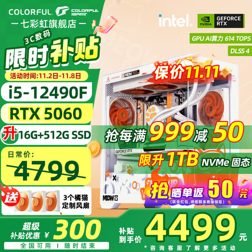 Colorful i5 13490F/14600KF/5060TI 5070TI graphics card Orange Shadow Orange Orange Cat customized game live broadcast design computer host desktop assembly machine with two 12490F丨16G丨1TB丨5060