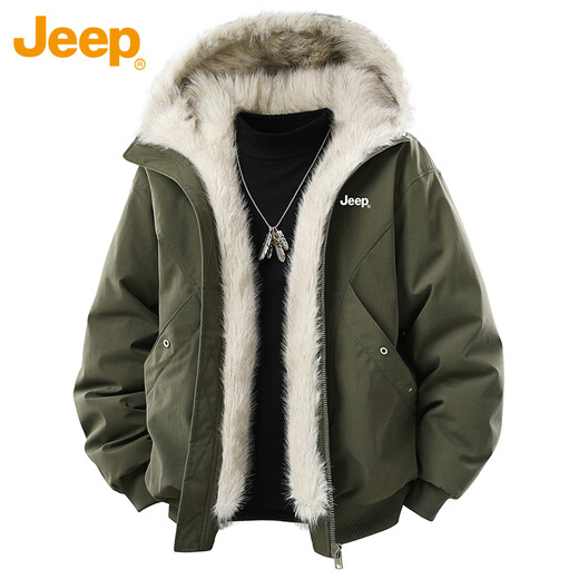 JEEP Jeep Cotton Clothes Men's Winter Thickened Warm Hooded Fur Collar Cotton Clothes Men's Jacket Black XL