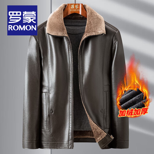 ROMON velvet thickened leather jacket for men autumn and winter business casual middle-aged and elderly dad all-in-one velvet jacket windproof and warm jacket velvet black L /175 (recommended 115-130Jin Jin equals 0.5 kg)