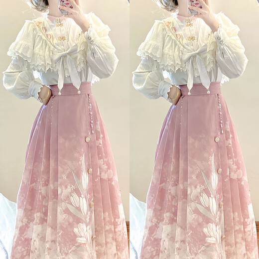 Xiaohongshu Designer's Gift Tulip Hanfu Chinese Style Improved Han Elements New Chinese Style Horse Face Three-piece Set S