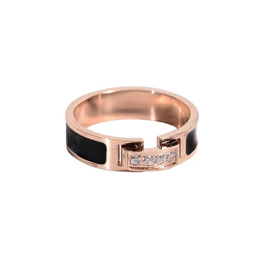 Ji Sifan light luxury brand fashion jewelry ring for women, high-end Valentine's Day gift for girlfriend and wife on birthday and anniversary, fashionable contrasting color ring - black stripe and diamond model, US No. 4 (with gift box), counter No. 5~7