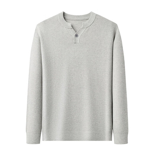 ERDOS Ordos city's new autumn henley collar long-sleeved men's sweater solid color 2025 pineapple texture oatmeal gray 2XL - recommended 160-175Jin Jin equals 0.5 kg