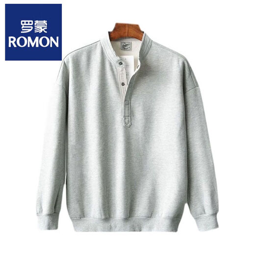ROMON large size 300Jin Jin is equal to 0.5kg large size men's Henry collar sweatshirt men's spring and autumn new American fashion brand loose top bottoming shirt gray M 80-100Jin Jin is equal to 0.5kg