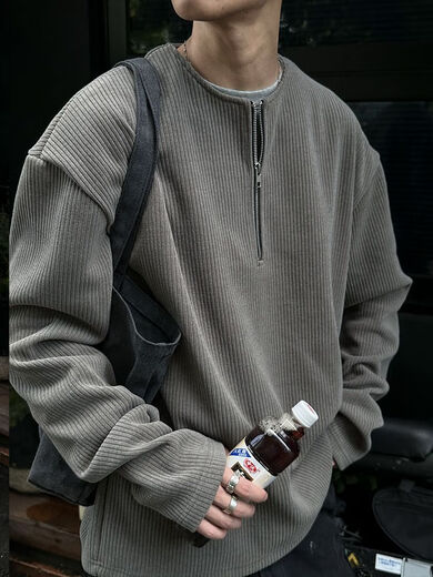 Midele wool cardigan men's zipper jacket autumn 2025 Henry collar European pit texture fabric half-zip sweatshirt men's spring dark gray M 90-120Jin Jin equals 0.5 kg