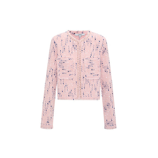 Enpaiya 2025 cashmere tweed yarn small fragrance sweater cardigan short coat for women pink S