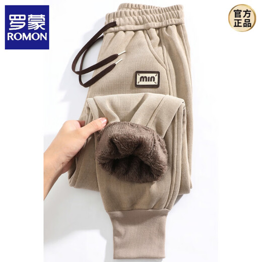 ROMON, a pair of winter high-end thickened leggings for men, new winter loose sports pants, lambswool plus velvet pants, beige XL, recommended 120-140Jin Jin equals 0.5 kg