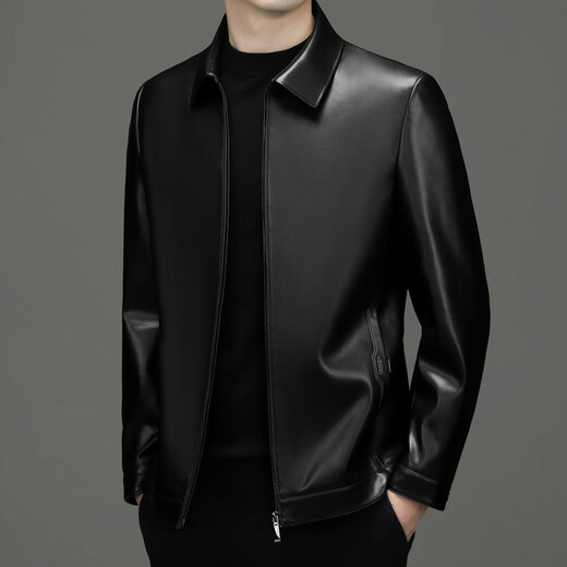 JOEONE 2025 Haining Leather Men's Jacket Short PU Leather Business Lapel Autumn Middle-aged Dad Leather Jacket 9988 Black M 170