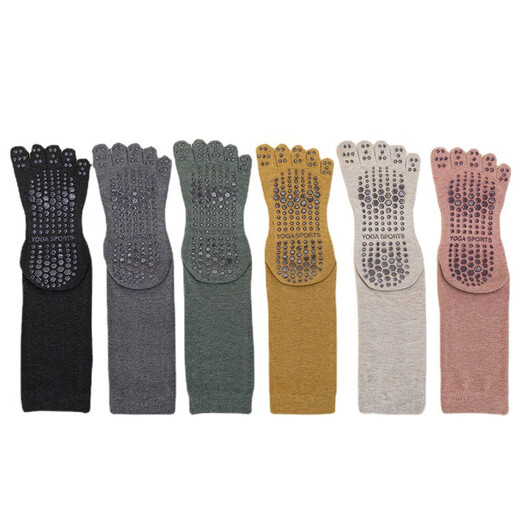 Japanese JP split-toe socks mid-length dotted cotton sweat-absorbent sports trampoline toe five-finger socks Pilates fitness non-slip black one-size-fits-all