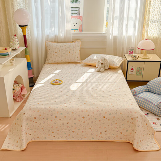 MUJI MUJI 100% cotton sheets, baby velvet velvet bed cover, reversible cartoon winter bedding, Warm Yellow Meow Dream A version pure cotton, B version baby velvet, reversible available, suitable for all seasons, bed-making three-piece set 220cm*240cm
