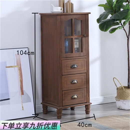 Hualade American solid wood living room small wine cabinet home dining side cabinet bedroom single door wall simple decoration simple TV side cabinet wine cabinet wood grain coffee color - three drawers shipped in complete package - no assembly required