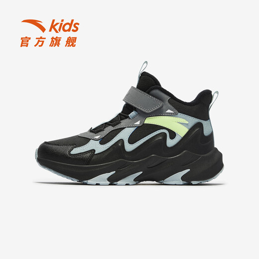 ANTA (ANTA) Children's Cotton Shoes Ridge Boys 25th Spring New Product Plus Velvet Warm Knob Button Outdoor Non-Slip Wear-Resistant Snow Boots Shanchuan Black/Thin Blue/Cold Gray-2 34 Feet Length Approximately 21.5cm
