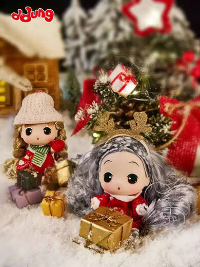 MieLanat Christmas gift children's dolls, dolls, New Year's Day atmosphere decorations, a complete set of girls' toys, 9cm curly overalls, Dongji official genuine joints, movable and changeable, with display box