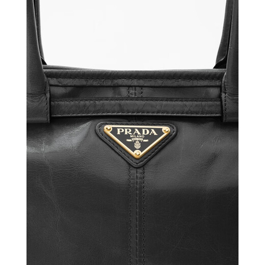 PRADA Bonnie women's black calfskin metal triangle logo handbag 1BA426_2CYR_F0002_V_MOO 1BA426_2CYR_F0002_V_MOO