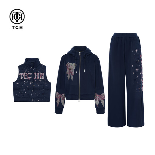 TCH vest suit for women 25 years autumn and winter fashion hot diamond simple style versatile temperament commuter style casual style three-piece set navy blue XL 140-160Jin Jin equals 0.5 kg