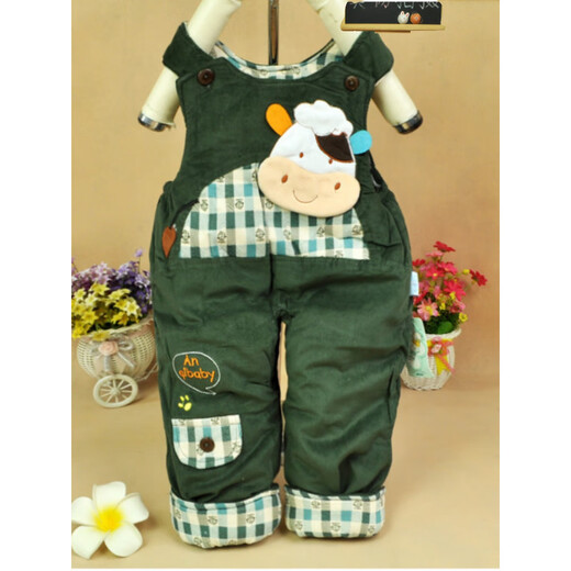 Youbeixiang (youbeixiang) thickened trousers for infants and young children, new crotchless cute cartoon autumn and winter baby suspenders for men and women, cotton trousers jumpsuit, dark green happy cow 73cm _ It is recommended that 18Jin Jin is equal to within 0.5kg