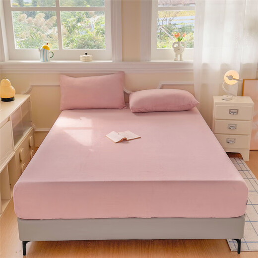 Nanjiren Milk Velvet Bed Sheet 1.8x2m Double 1.5x2m Mattress Protector Winter Baby Velvet Coral Velvet Bedspread Cover Bean Paste Powder All-Inclusive Non-Slip Thickened Warm Single Bed Sheet 90cm*200cm