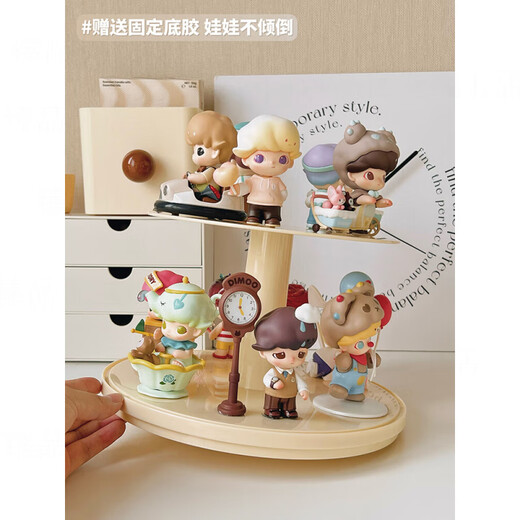 Pupan Rotating Blind Box Storage Display Rack Multi-layer Display Cabinet Dust-proof Bubble Mart Acrylic Display Box Cream White + Cream Yellow + Dust Cover Dust-proof Rotating Box