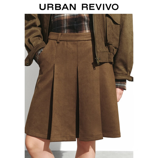 UR2025 new winter women's clothing simple commuting temperament high waist A-line skirt UYY550058# dark red brown S