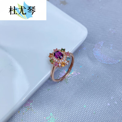 Duyouqin Tourmaline Ring Row Ring Women Candy Rainbow Color S925 Silver Inlaid Gemstone Hand Jewelry Gift Opening Adjustable Tanzanite J274