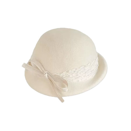 Fat Donglai's same style winter French lady lace bow woolen beret women's season 2025 new white bow woolen hat