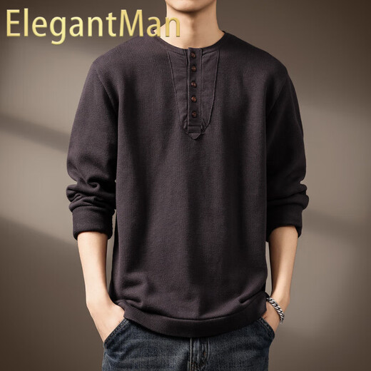 ElegantMan high-end American retro Henry collar sweater for men in spring and autumn heavyweight retro casual handsome bottoming long-sleeved sweater for men Classic S _Suitable for 90-110Jin Jin is equal to 0.5 kg