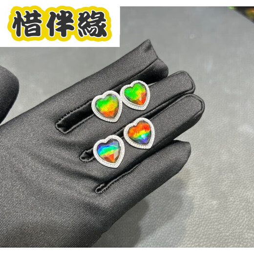 Xibanyuan Canadian ammolite stone two-color and three-color ammonite earrings 12mm three colors